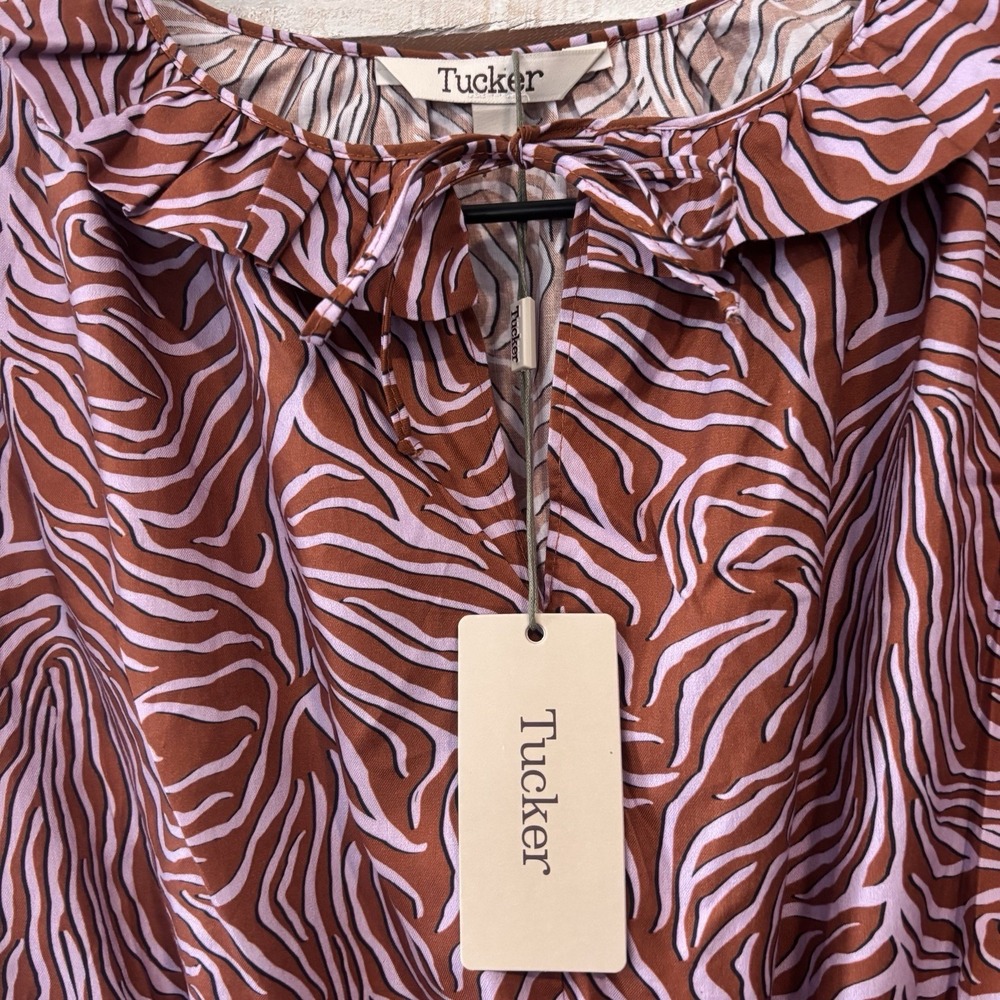 New Tucker NYC Dani Dress Hear Me Roar MIDI Animal/zebra Print Cotton Sz Lg  NWT - Picture 3 of 7